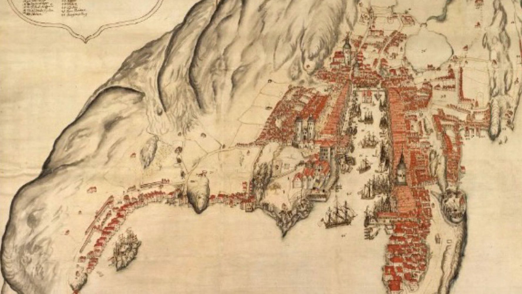 Kart over middelalderbyen Bergen