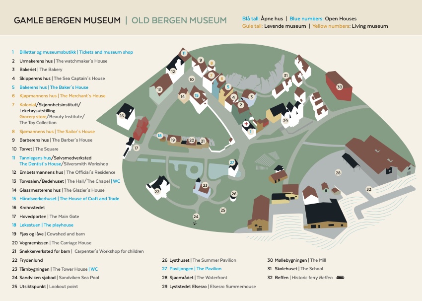 Publikumskart til Gamle Bergen Museum på Bymuseet i Bergen